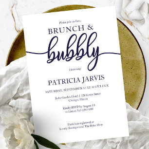 Navy Blau Weiße Brunch- und Sprudelbrautparty Einladung