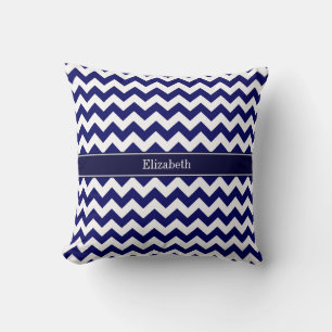 Navy Blau Weiße Chevron Navy Namensmonogramm Kissen