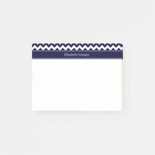 Navy Blau Weiße Chevron Navy Namensmonogramm Post-it Klebezettel (Vorderseite)