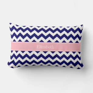 Navy Blau Weiße Chevron Zickzack Rosa Name Monogra Lendenkissen