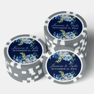 Navy Blau Weiße Florale Elegante Benutzerdefiniert Pokerchips