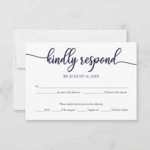 Navy Blau Weiße Kalligrafie Hochzeit RSVP Karte
