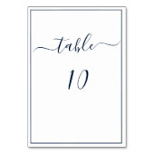 Navy Blau Weiße Kalligrafie Schrift Elegante Hochz Tischnummer (Rückseite)