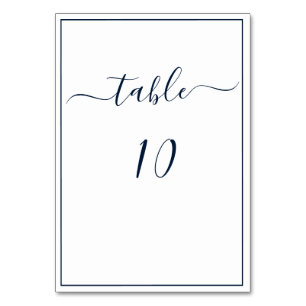Navy Blau Weiße Kalligrafie Schrift Elegante Hochz Tischnummer