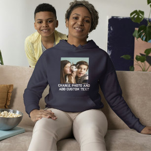 Navy Blau Weiße Katzenmutter Familie Benutzerdefin Hoodie