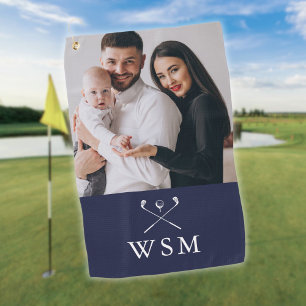 Navy Blau Weiße Klassische Monogramm Foto Golfschl Golfhandtuch