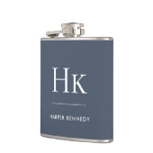 Navy Blau Weiße Monogramm Elegante Personalisierte Flachmann (Links)