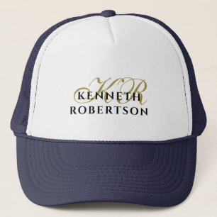 Navy Blau Weiße Monogramm Gold Schwarz Minimalisti Truckerkappe