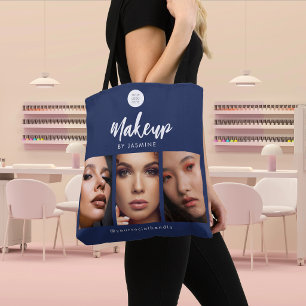 Navy Blau Weiße Schrift Logo Foto Makeup Studio  Tasche