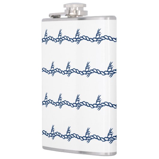 Navy Blau weiße Seeseil Wellen Muster Flask Flachmann (Links)
