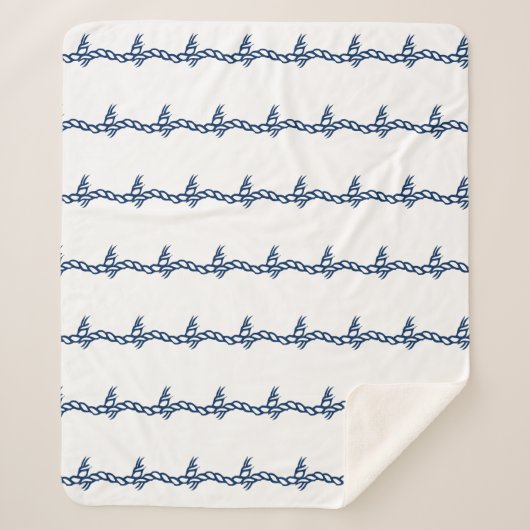 Navy Blau weiße Seeseil Wellen Muster Sherpa Sherpadecke (Vorderseite)