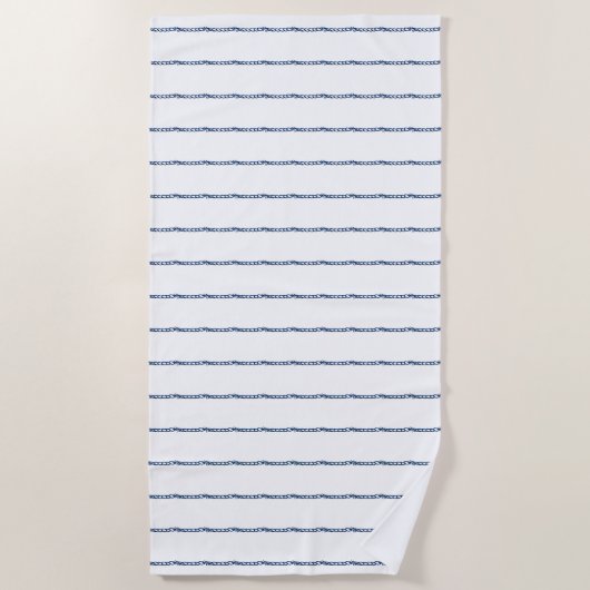 Navy Blau weiße Seeseile Muster Beach Handtuch (Vorderseite)