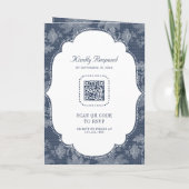 Navy Blau Weiße Spitze Coquette-Bogen QR-Code Hoch Einladung (Rückseite)