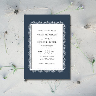 Navy Blau & Weiße Spitze Old Money Romantische Hoc Einladung