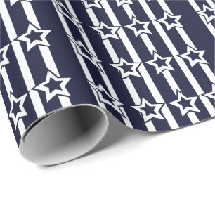 Navy Blau Weiße Stern Streifen Geschenkpapier