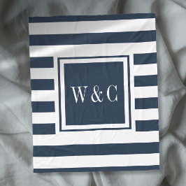 Navy Blau Weiße Streifen Modische Monogramm Fleecedecke