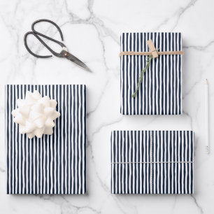 Navy Blau & Weiße Unregelmäßige Streifen Geschenkpapier Set