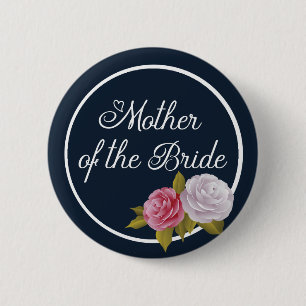Navy Blau Weiße Vintage Blumen Brautmutter Button