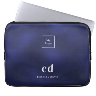 Navy-Blau-weißer Name Initialen Firmenlogo Laptopschutzhülle