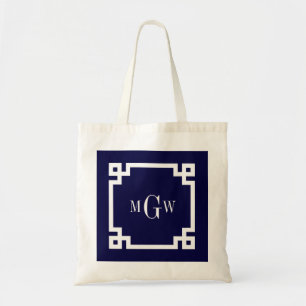 Navy Blau Wht Griechischer Schlüssel #2 Rahmen 3 I Tragetasche