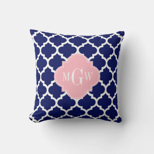 Navy Blau Wht Marokkanisch #5 Pink 3 Anfangsmonogr Kissen