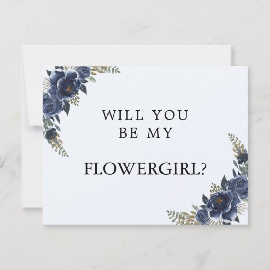 Navy Blau wird meine Blume Girl Card sein Save The Date (Vorderseite)