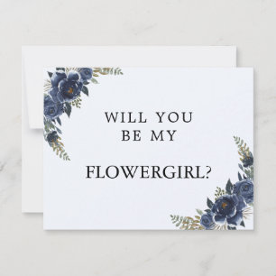 Navy Blau wird meine Blume Girl Card sein Save The Date