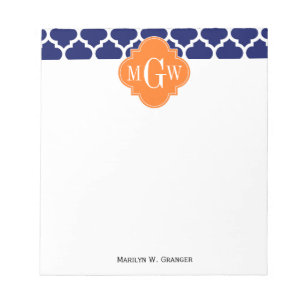 Navy Blau Wt Chevron Kürbis-Vierblatt-Monogramm 3 Notizblock