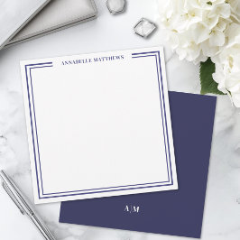 Navy Blau Zwei-Rahmen-Name Monogramm Quadrat Mitteilungskarte