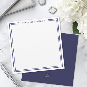 Navy Blau Zwei-Rahmen-Name Monogramm Quadrat Mitteilungskarte