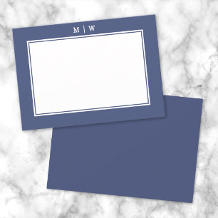 Navy Blau Zweifarbiger Minimalistischer Monogramm Mitteilungskarte