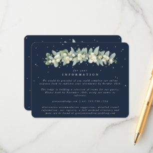Navy Blaubeer-Eukalyptus-Girlanden-Hochzeitsinfo Begleitkarte