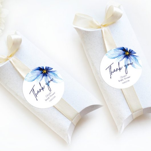 Navy blaue Blume Minimalistisch elegant Danke Runder Aufkleber