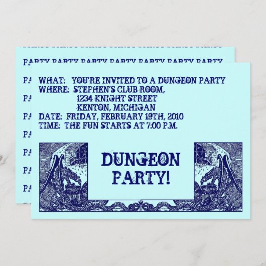 NAVY BLAUE DRAGONS IN DUNGEONS ~ PARTY EINLADUNG! EINLADUNG (Vorne/Hinten)