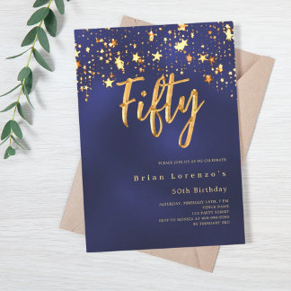 Navy blaue goldene Sterne 50. Geburtstag Luxus Einladung