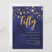 Navy blaue goldene Sterne 50. Geburtstag Luxus Einladung (Vorderseite)