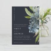 NAVY BLAUE GREEN GOLD FLORAL WEDING INVITE DANKESKARTE (Stehend Vorderseite)