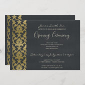 NAVY BLAUE IMITATE GOLD DAMASK GRAND ÖFFNUNGSZEREM EINLADUNG (Vorne/Hinten)