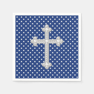 Navy Blaue Kreuz-Taufe Serviette