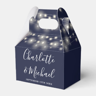 Navy Blaue Lichterkette Signatur Schrift Hochzeit Geschenkschachtel