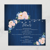Navy Blaue Rosa String-Lichter Hochzeitsdetails Begleitkarte (Vorne/Hinten)