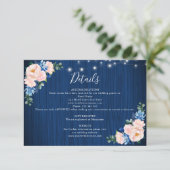 Navy Blaue Rosa String-Lichter Hochzeitsdetails Begleitkarte (Stehend Vorderseite)