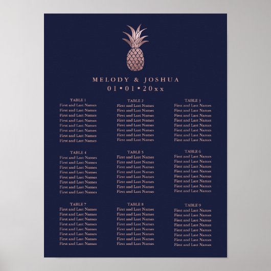 NAVY BLAUE ROSE GOLD PINEAPPLE SITZENCHARTA POSTER (Vorne)