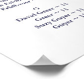 NAVY BLAUE SITZKARTE, ALPHABETISCH POSTER (Ecke)