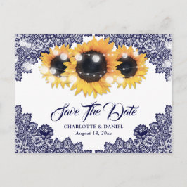 Navy Blaue Sonnenblumen-Spitze Hochzeit Termin vor Ankündigungspostkarte