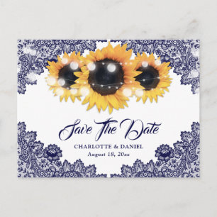 Navy Blaue Sonnenblumen-Spitze Hochzeit Termin vor Ankündigungspostkarte