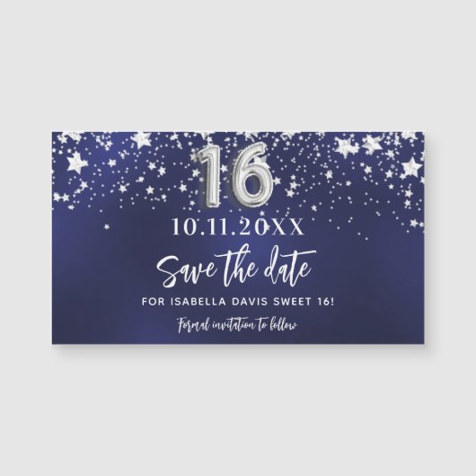 Navy blaue Sterne Sweet 16 Save the Date Magnet (Vorderseite)