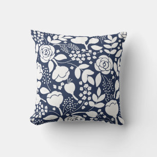 Navy blauen Blumen 2 Gesichter Throw Kissen