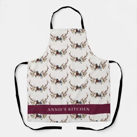 Navy blauen bordeauxfarbenen, eleganten Antler Schürze (Vorderseite)