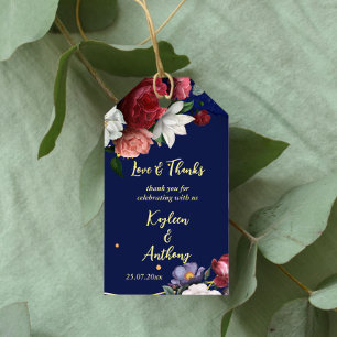 Navy blauen burgundy Rose Hochzeit danke Geschenkanhänger